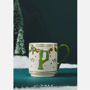 NEW Anthropologie The Bistro Tile Stoneware Monogram Mug Festive Letter P